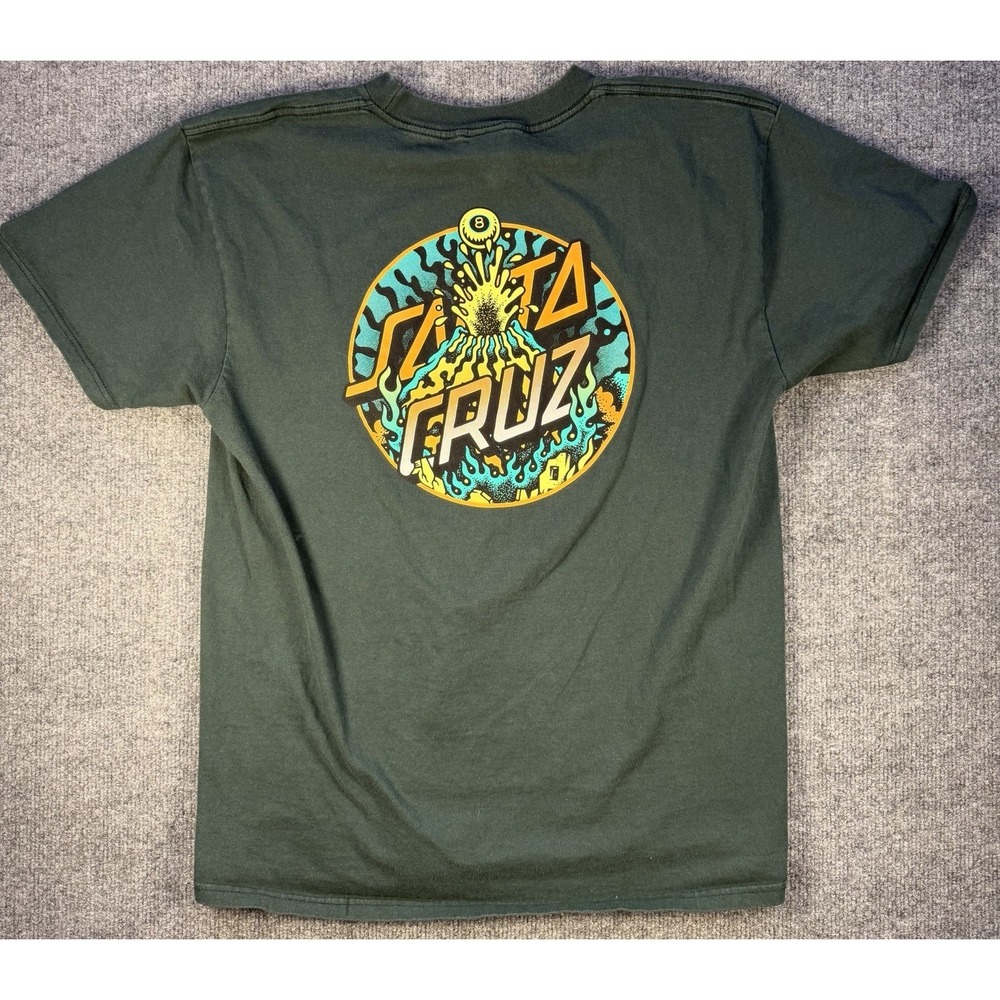 Santa Cruz Skateboards T Shirt Large Green Flame Logo Graphic Skate Tee L